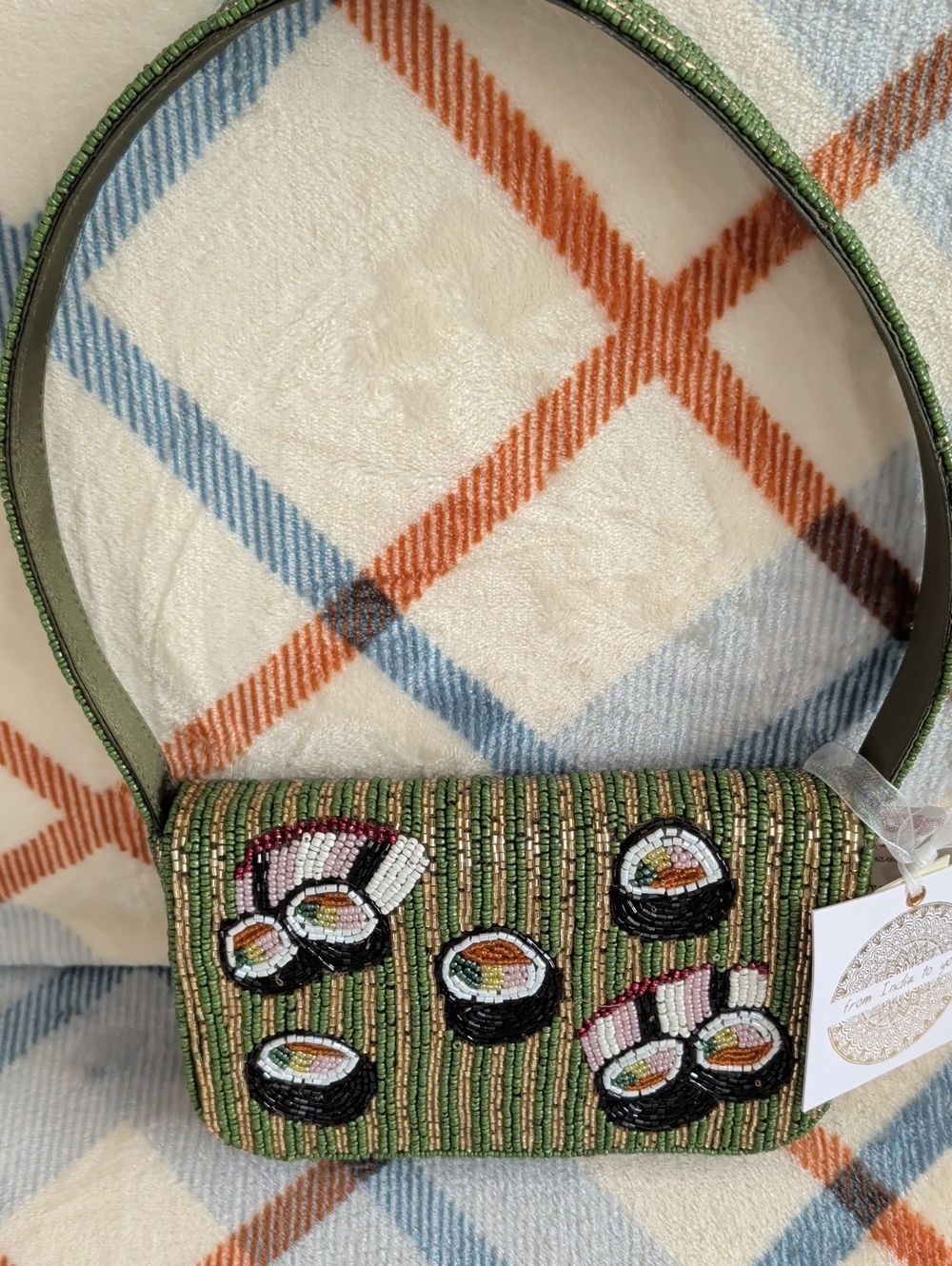 Beaded Sushi Motif Shoulder Bag in Green - Unbranded